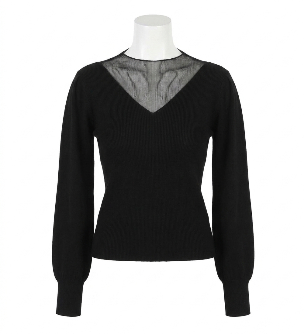 NEW MOLLY BRACKEN puff sleeve faux v sweater in black